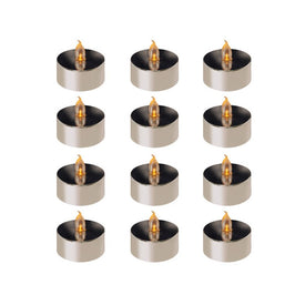 Battery-Operated LED Tealight Candles Set of 12 - Silver