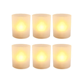 Frosted Votives with Battery-Operated LED Lights Set of 6 - Amber