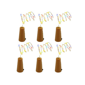 Battery-Operated Wine Cork with Submersible LED Fairy String Lights Set of 6 - Multi-Color