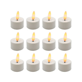 Battery-Operated 3D Wick Flame LED Tealight Candles Set of 12 - White