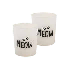 Meow Battery-Operated Glass/Wax LED Candles with Timer Set of 2