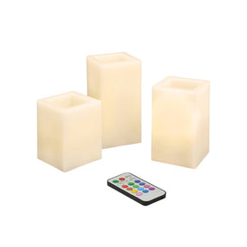 Battery-Operated Square Multi-Function LED Wax Candles Set of 3