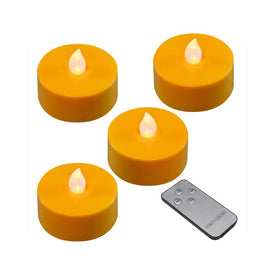 Extra-Large Battery-Operated LED Tealight Candles with Remote Control and Timer Set of 4 - Orange
