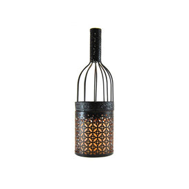 Metal Wine Bottle with Battery-Operated Candle and Timer