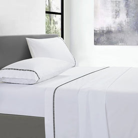 Hotel Grand Tencel Lyocell/Cotton Blend Embroidered Queen Sheet Set - White/Black