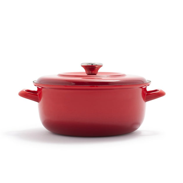Merten & Storck German Enameled Iron, Round 5.3Qt Dutch Oven Pot with Lid, Foundry Red
