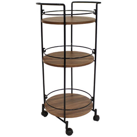 Three-Tier Round Metal Bar Cart with Wheels - Brown