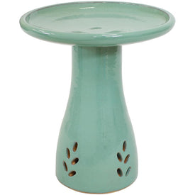 Classic Outdoor High-Fired Smooth Ceramic Handpainted Bird Bath - Seafoam