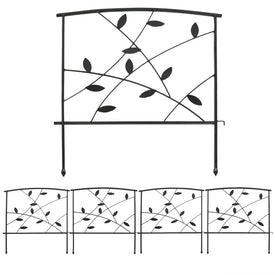 Leaves and Vines 10' Five-Piece Outdoor Lawn and Garden Metal Decorative Border Fence Panel Set - Black