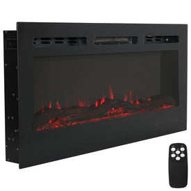 40" Modern Flame Wall-Mounted/Recessed Indoor Electric Fireplace with LED Lights - Black Finish