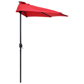 9' Solar Outdoor Half Patio Umbrella with LED Lights and Crank - Red