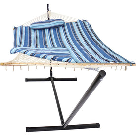 Outdoor Rope Hammock with Pad, Pillow, and 12' Stand - Misty Beach