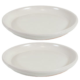 12" Outdoor/Indoor High-Fired Glazed Ceramic Flower Pot Saucers Set of 2 - Pearl