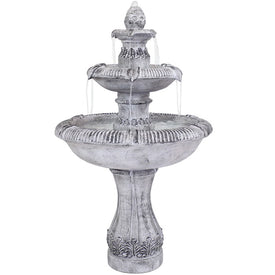 50" Mediterranean-Inspired Three-Tier Electric Fiberglass-Reinforced Concrete Outdoor Water Fountain