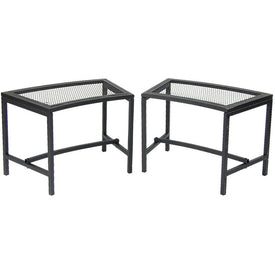 Portable Metal Patio Side End Table/Backless Bench Seat with Mesh Top Set of 2 - Black