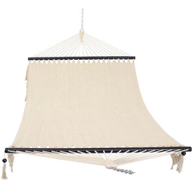 Heavy-Duty Woven Polyester Two-Person Hammock with Crocheted Edges and Wooden Spreader Bars - Natural