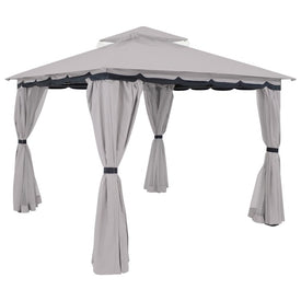 Soft Top Rectangle Patio Gazebo with Screens and Privacy Walls - Gray