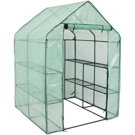 Grandeur Outdoor Portable Growing Rack Mini Walk-In Greenhouse with Roll-Up Door - Green