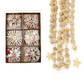 Straw Christmas Ornaments and Garland Set