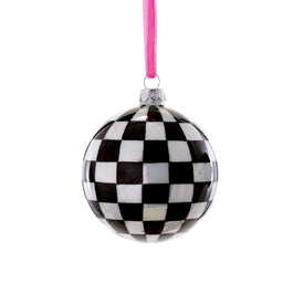 Large Black and White Checkered Bauble Christmas Ornament