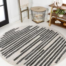 Khalil Berber Stripe 4' Round Area Rug - Cream/Black