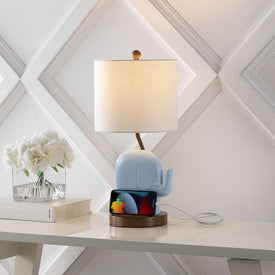 Ellie 20.25" Designer Elephant LED Kid's Table Lamp with Phone Stand and USB Charging Port - Blue