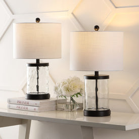 Alexander 21" Designer LED Table Lamps with USB Charging Port Set of 2 - Black/Clear