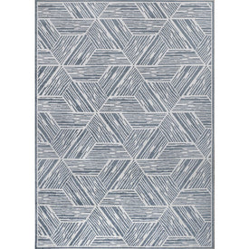 Vector Geometric Machine-Washable 3' x 5' Area Rug - Blue/Cream