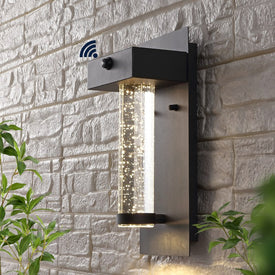 Horizone 5.5" Single-Light Integrated LED Outdoor Wall Sconce with Seeded Glass and Dusk-to-Dawn Sensor - Black