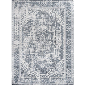 Keesha Bold Distressed Medallion Low-Pile Machine-Washable 5' x 8' Area Rug - Cream/Blue