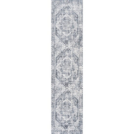 Keesha Bold Distressed Medallion Low-Pile Machine-Washable 2' x 8' Runner Rug - Cream/Blue