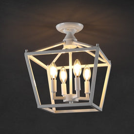 Plains Mini Lantern 12" Four-Light LED Flush Mount Ceiling Fixture - White