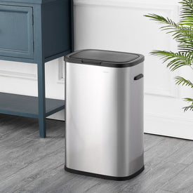 Tammi 14.5-Gallon Slim Metal Push-Button Kitchen Trash Can - Platinum Silver