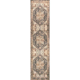 Chapell Chenille Medallion Machine-Washable 2' x 8' Runner Rug - Black/Terra