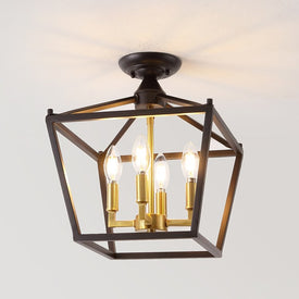 Plains Mini Lantern 12" Four-Light LED Flush Mount Ceiling Fixture - Oil Rubbed Bronze/Brass Gold