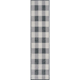 Gingham Gradient Plaid Cottage Machine-Washable 2' x 8' Runner Rug - Light Gray/Dark Gray/Cream