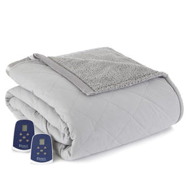 The Modern Micro Flannel Reverse to Sherpa Electric Blanket - Queen/Greystone