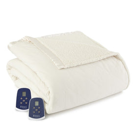 The Modern Micro Flannel Reverse to Sherpa Electric Blanket - Twin/Ivory