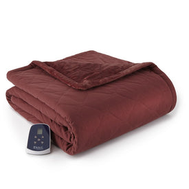 The Premier Micro Flannel Reverse to Ultra Velvet Heated Throw - Merlot/Merlot