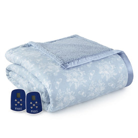 The Modern Micro Flannel Reverse to Sherpa Electric Blanket - Queen/Toile Wedgewood