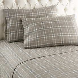 Micro Flannel Printed Deep-Pocket Sheet Set - Queen/Carlton Plaid Bark