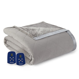 The Luxury Micro Flannel Reverse to Ultra Velvet Electric Blanket - Full/Smoke