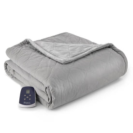 The Premier Micro Flannel Reverse to Ultra Velvet Heated Throw - Smoke/Smoke