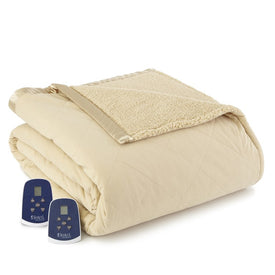 The Modern Micro Flannel Reverse to Sherpa Electric Blanket - Queen/Chino