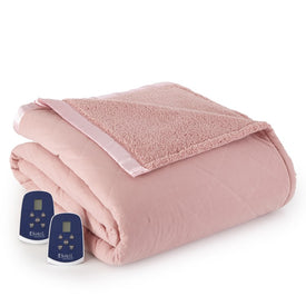 The Modern Micro Flannel Reverse to Sherpa Electric Blanket - Full/Frosted Rose