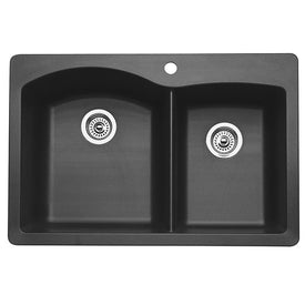 Diamond 33" Offset Double Bowl Silgranit Dual Mount Kitchen Sink with Ledge