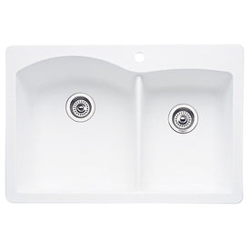 Diamond 33" Offset Double Bowl Silgranit Dual Mount Kitchen Sink with Ledge