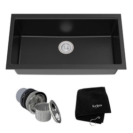 Quarza 31" Single Bowl Black Onyx Granite Undermount Kitchen Sink