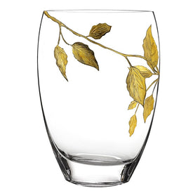 Gold Leaves European Mouth-Blown and Hand-Decorated Glass 12" Vase