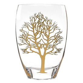 Gold Tree of Life European Mouth-Blown Crystal 12" Vase